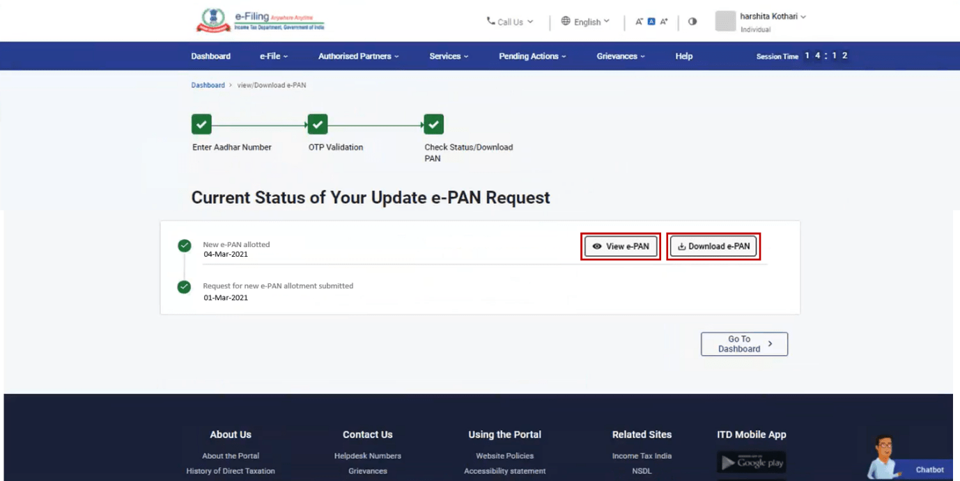 Instant e-PAN Status